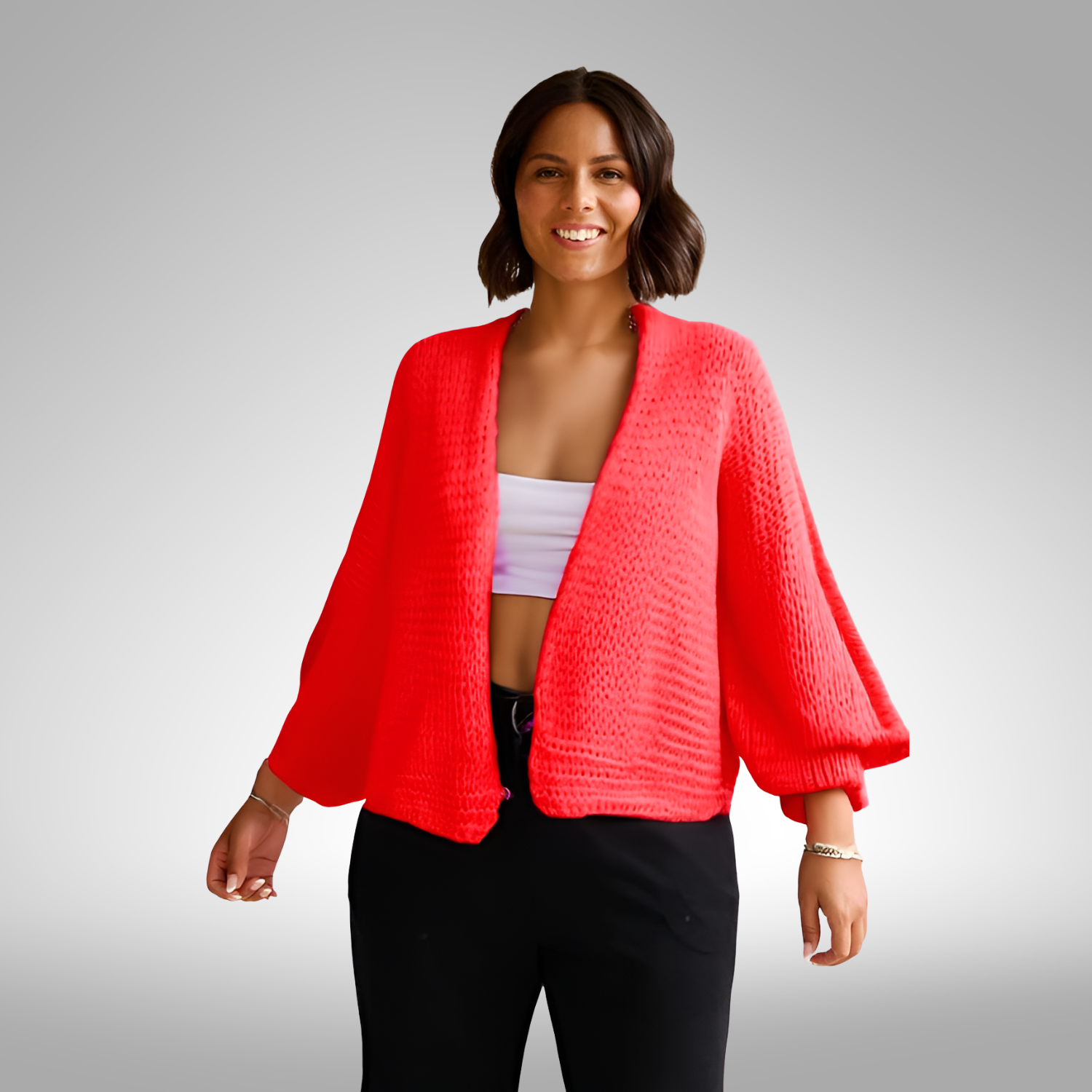 Front™ | Beigen Avointa Edestä Naisten Neule