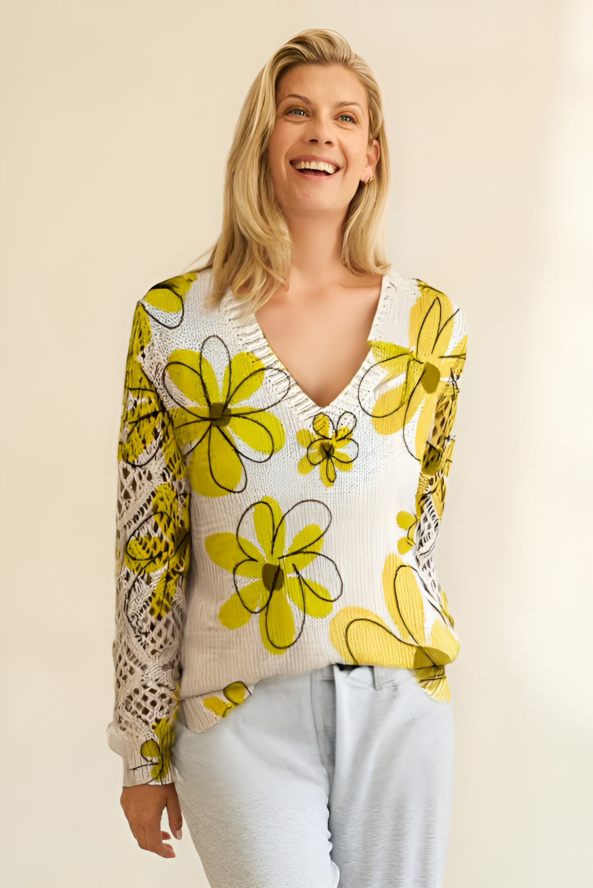 Lange™ | Tyylikäs V-pääntie Pitkähihainen Paita Kukkakuviolla, Boheemi Tyyli