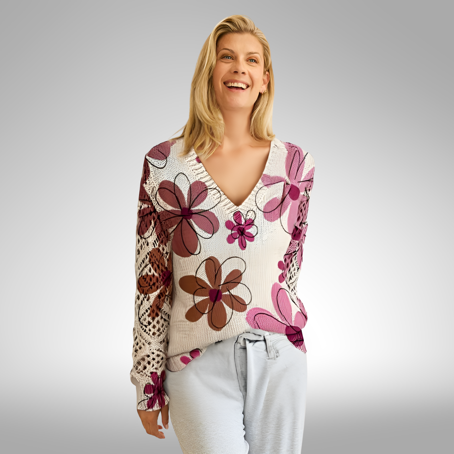 Lange™ | Tyylikäs V-pääntie Pitkähihainen Paita Kukkakuviolla, Boheemi Tyyli