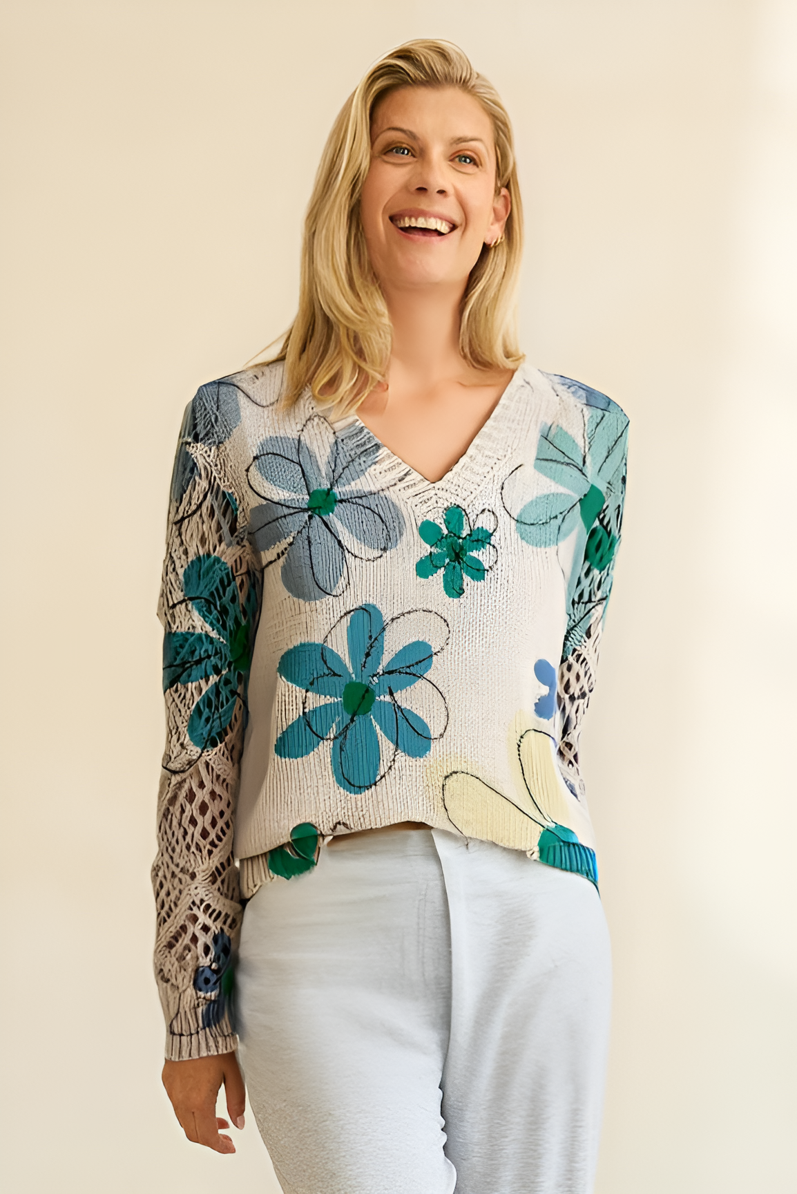 Lange™ | Tyylikäs V-pääntie Pitkähihainen Paita Kukkakuviolla, Boheemi Tyyli